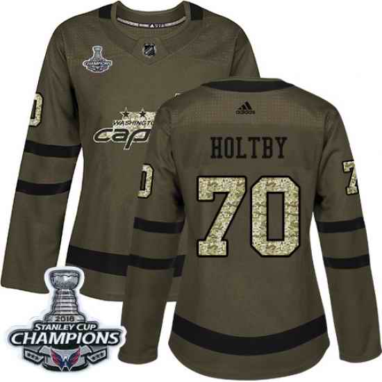 Adidas Capitals #70 Braden Holtby Green Salute to Service Stanley Cup Final Champions Womens Stitched NHL Jersey